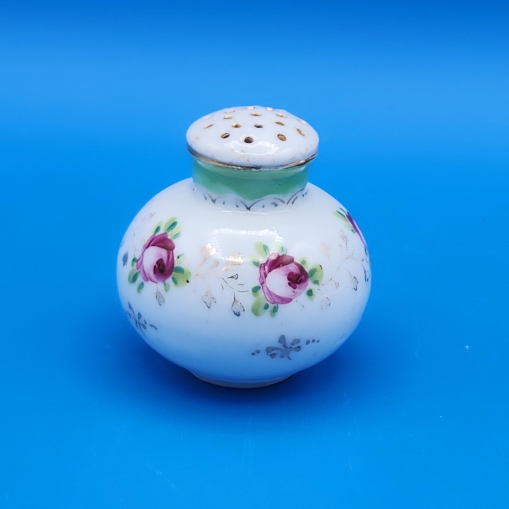 Vintage Hand Painted Porcelain Floral Single Salt Pepper Shaker Pink Roses Gold
